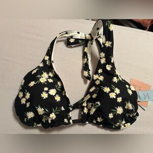 Shade & Shore Daisy Floral Bikini Top XL | Halter Triangle Swim | NWT